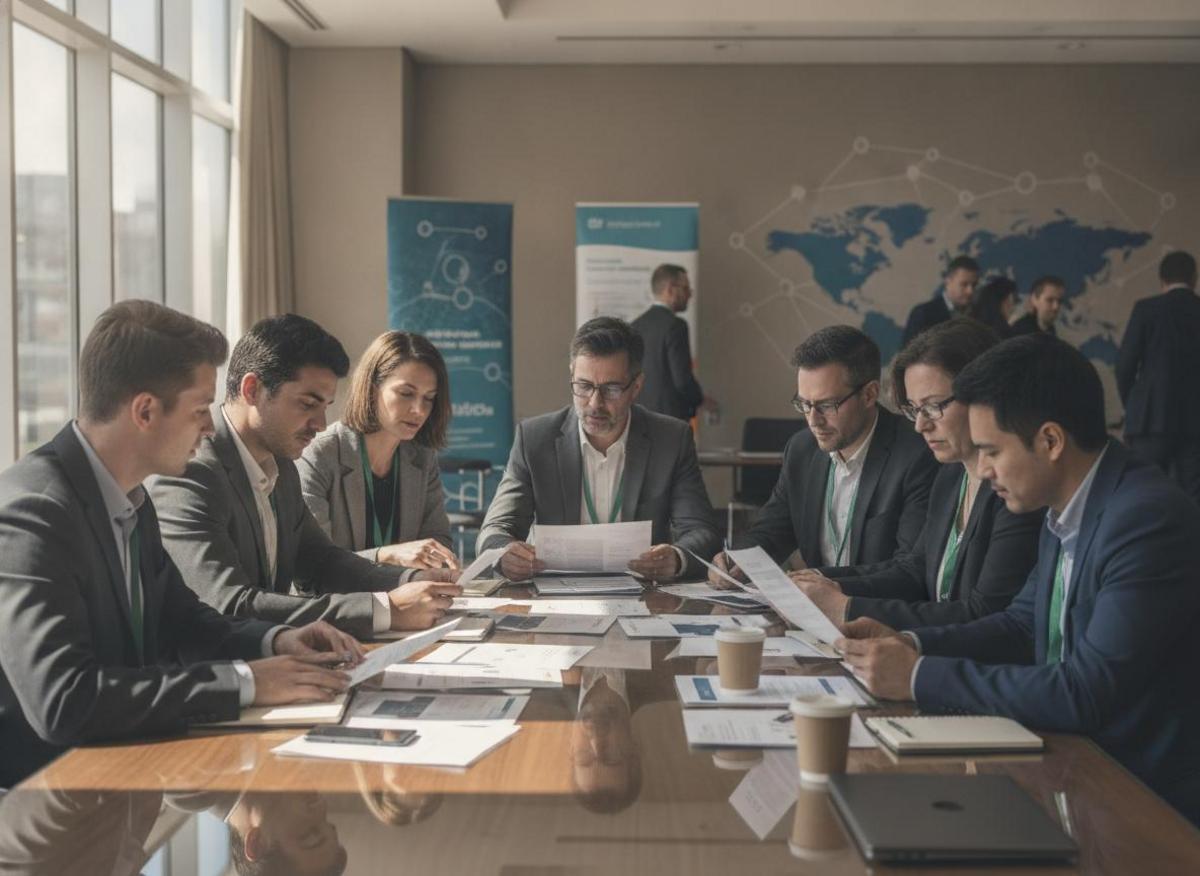 Small international team reviewing content briefs together — part of an international B2B SEO strategy across markets
