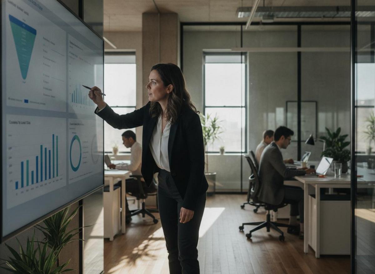 Analyst reviewing lead conversion dashboard to optimize how to automate B2B lead generation performance
