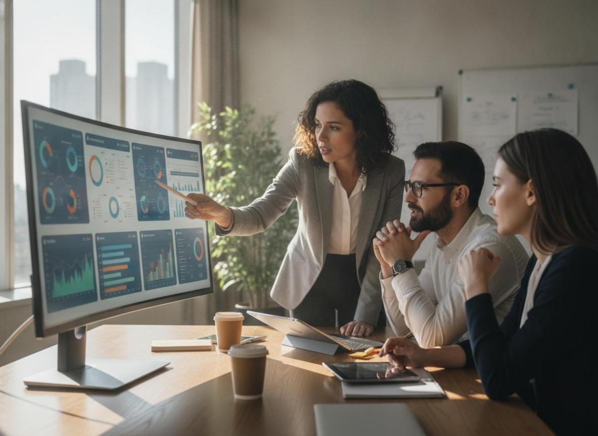 Small team reviewing analytics dashboards — the core debate of SEO agency vs in-house team expertise