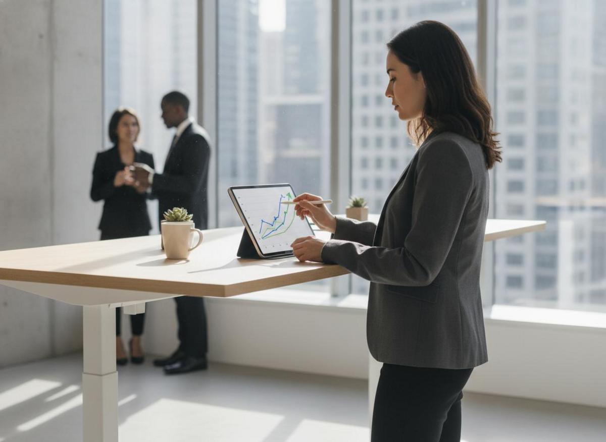 Business professional reviewing growth charts on tablet, weighing seo agency vs in house team scalability options