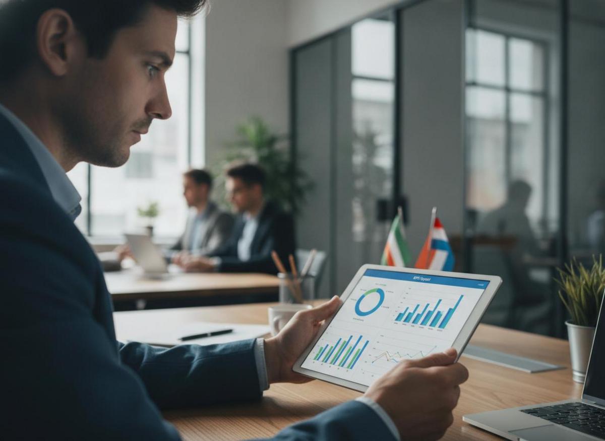 Professional reviewing a KPI report on tablet — essential step in how to start digital marketing for beginners