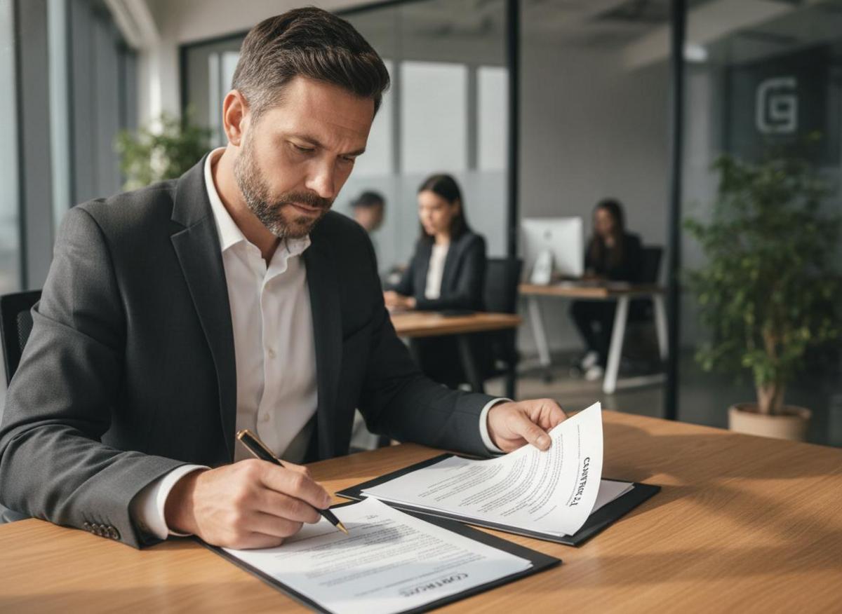 Business professional reviewing contract terms — a key step when learning how to choose a web development agency