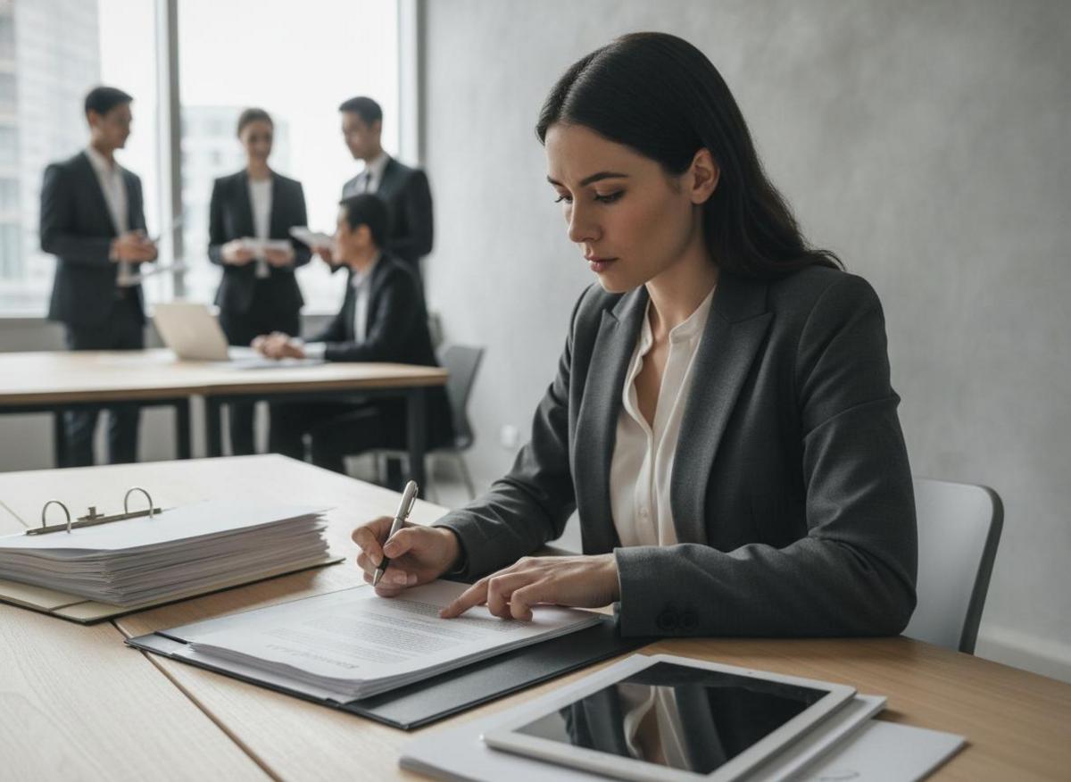 Business professional reviewing contract documents — key questions to ask marketing agency on pricing and exit terms