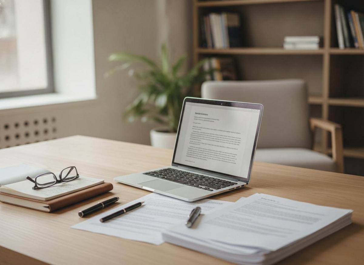 Professional writing notes beside laptop in quiet office — exploring best digital marketing channels for SMEs