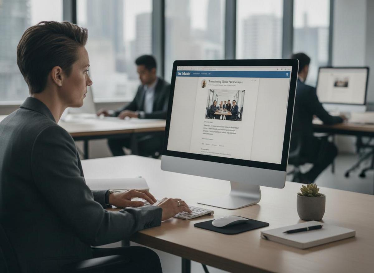 Professional applying b2b linkedin content marketing tips by creating a native document post on desktop