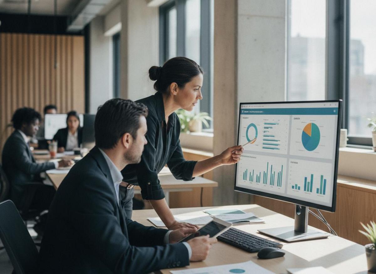 Marketing manager analyzing audience segmentation data, weighing social media marketing vs LinkedIn ads strategy on desktop monitor