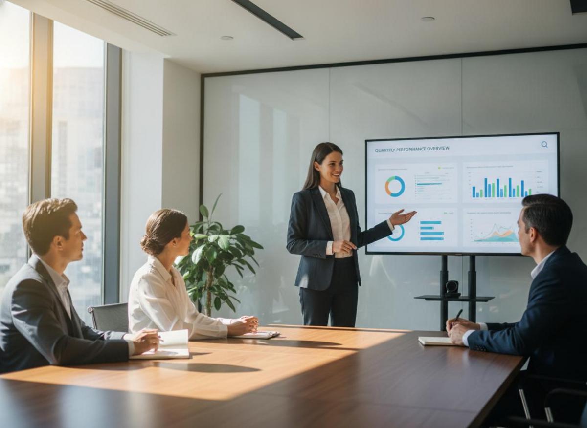 Account manager presenting client analytics report on screen — best SEO tools for agencies 2025 multi-client workflow