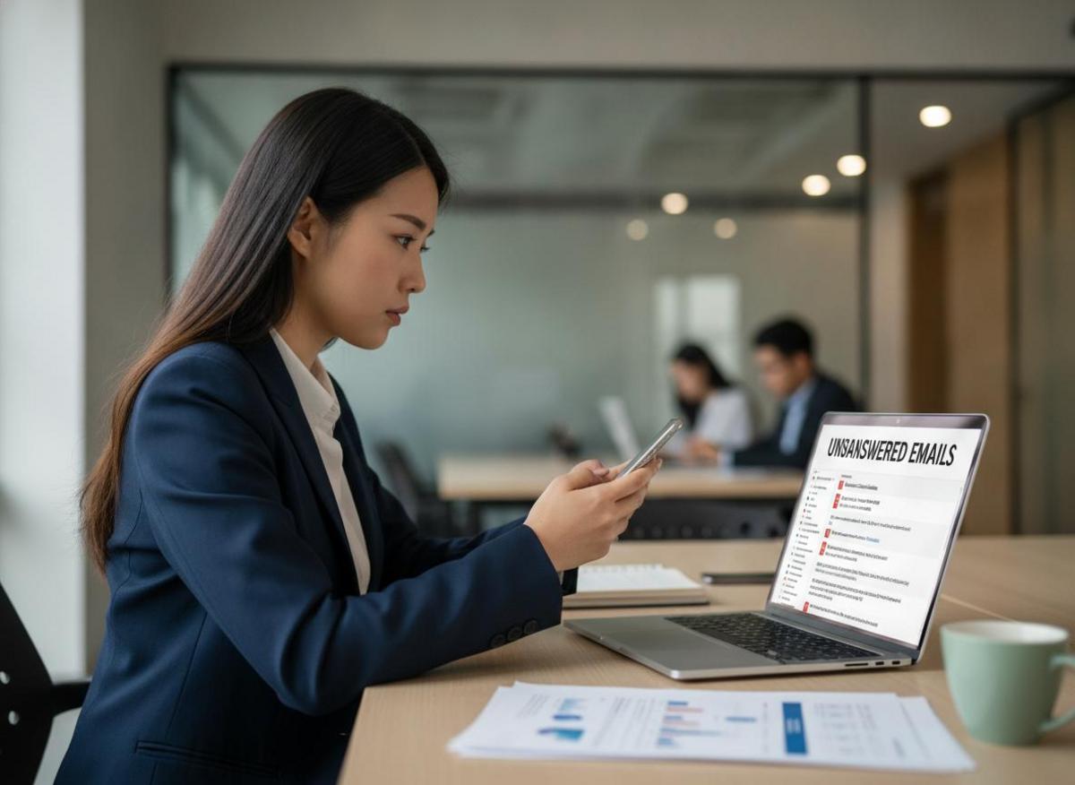 Professional ignoring emails at quiet desk — red flags when hiring marketing agency include poor communication structure.
