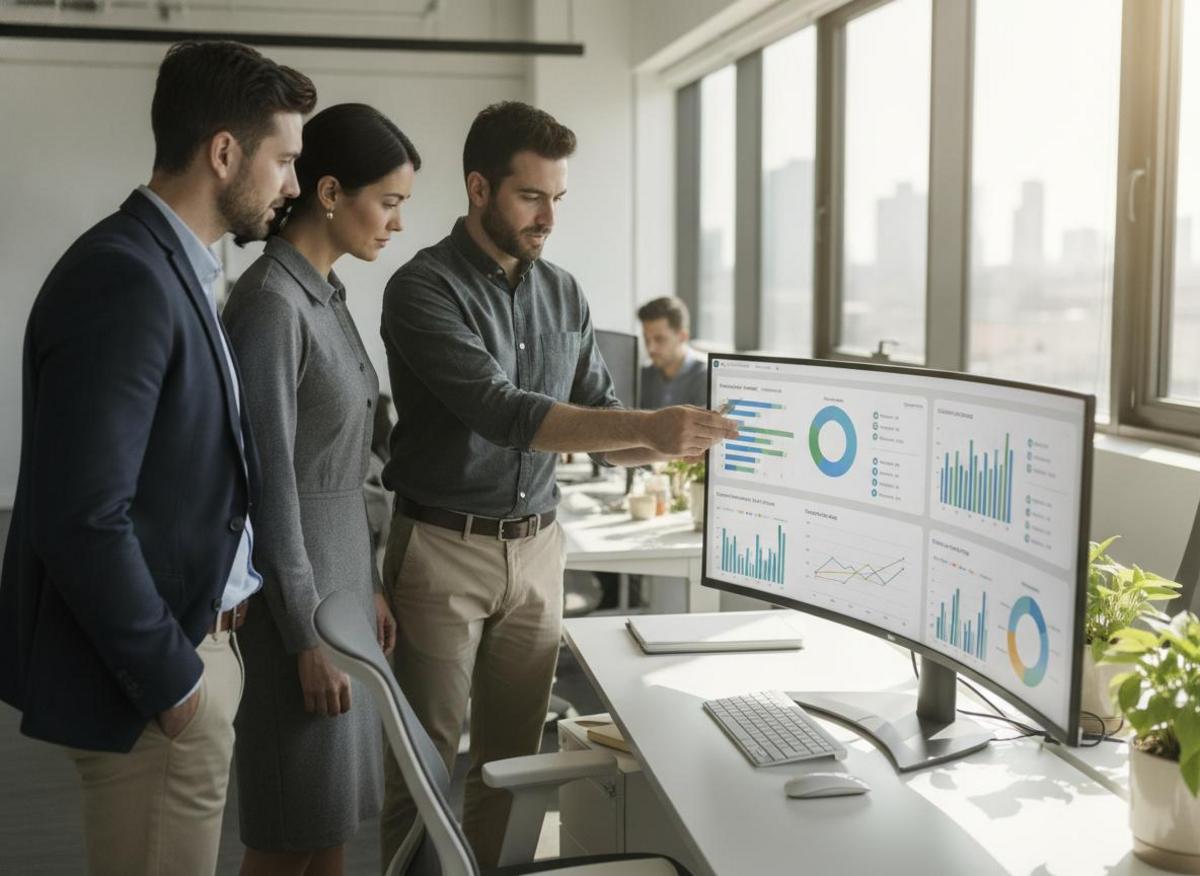 Marketing team analyzing multi-channel campaign data — a core full service digital agency benefit for integrated execution.